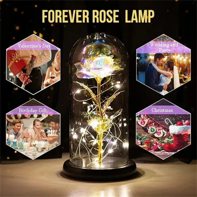 Glass Cover LED Gold Foil Rose Gift