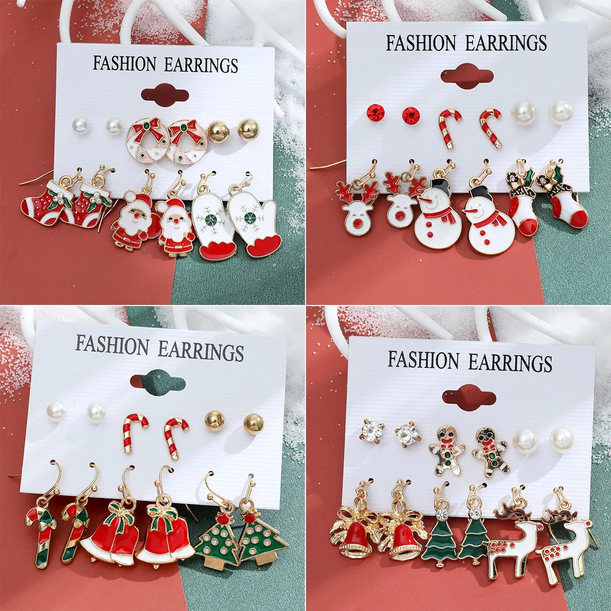 Christmas Xmas Tree Elk Earrings