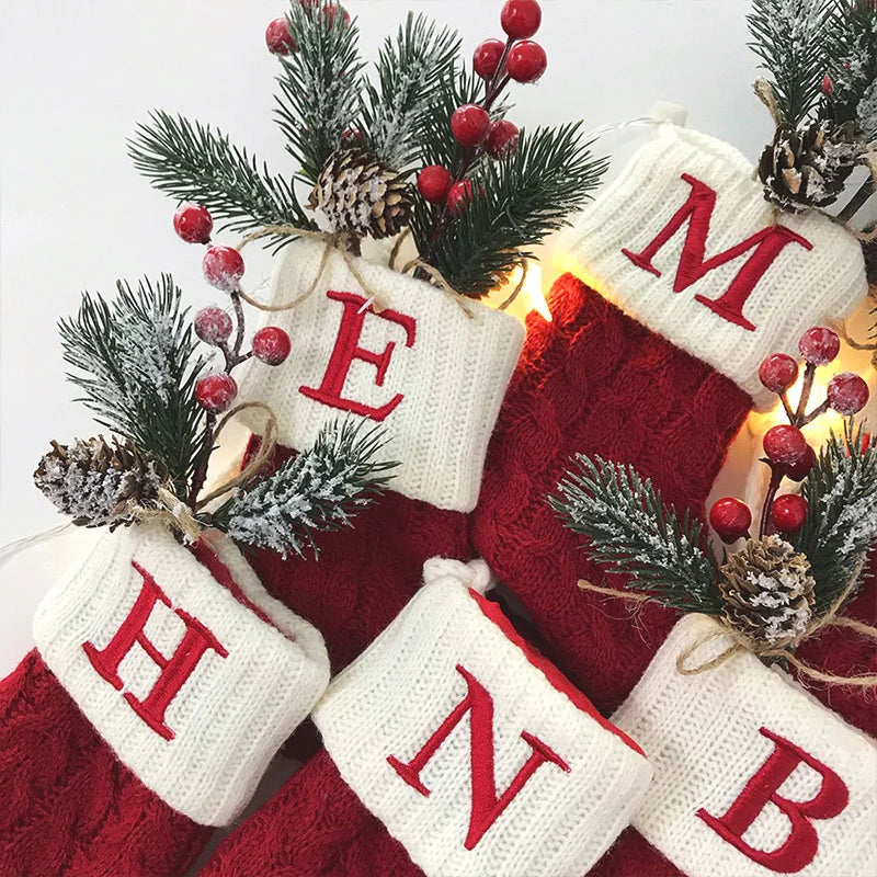 Letters Christmas Tree Pendant Socks