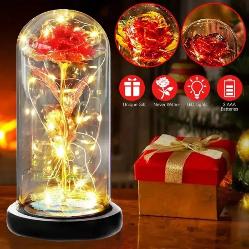 Glass Cover LED Gold Foil Rose Gift