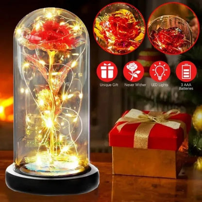 Glass Cover LED Gold Foil Rose Gift